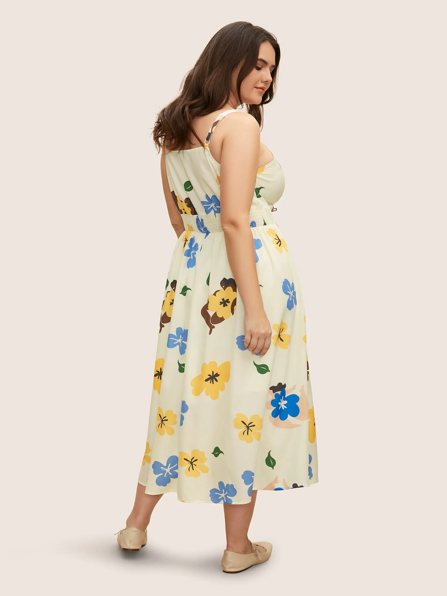 Floral Print Sleeveless Shirred Midi Dress sold by Bloomchic product image thumbnail 4