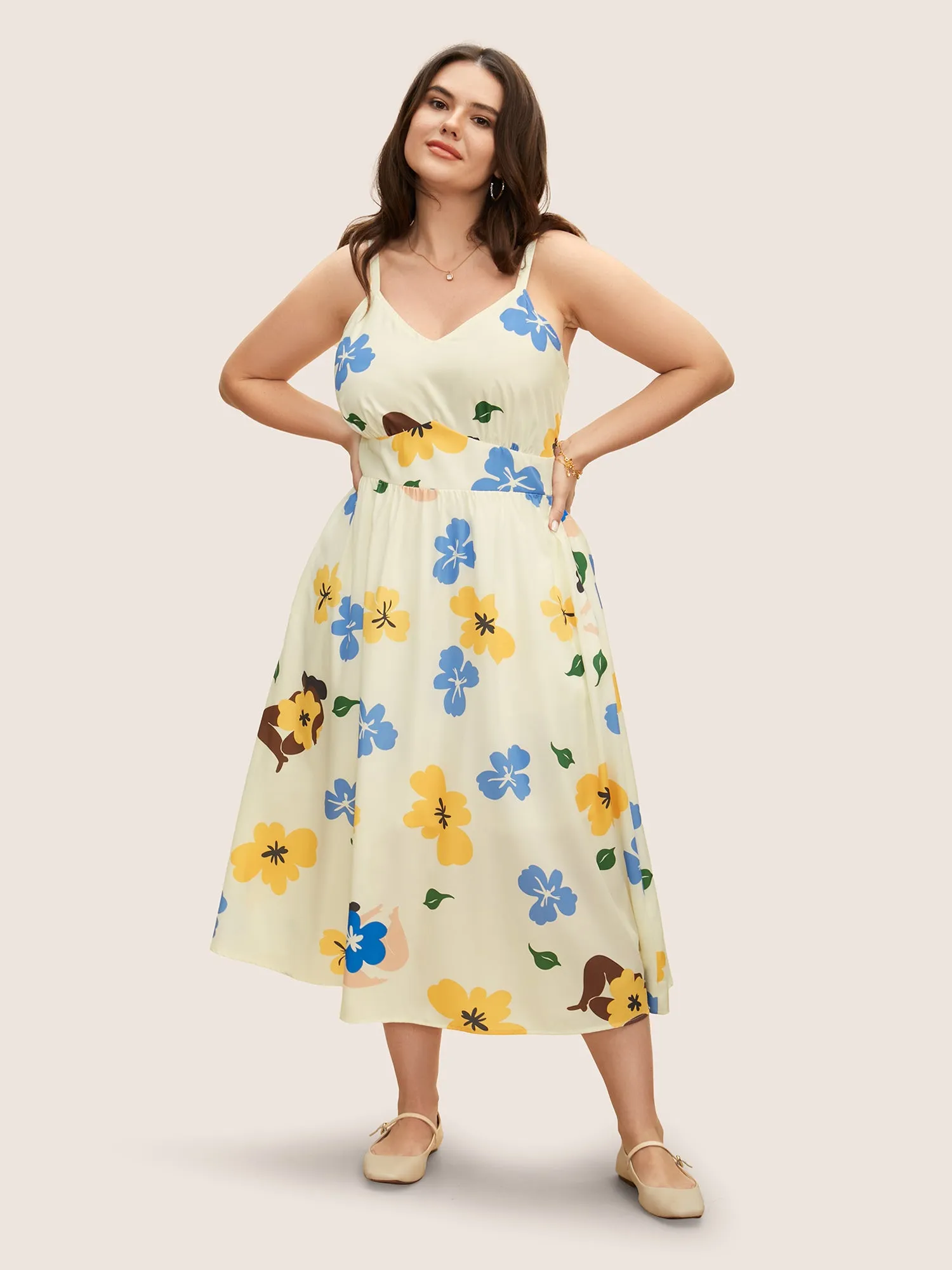 Floral Print Sleeveless Shirred Midi Dress sold by Bloomchic