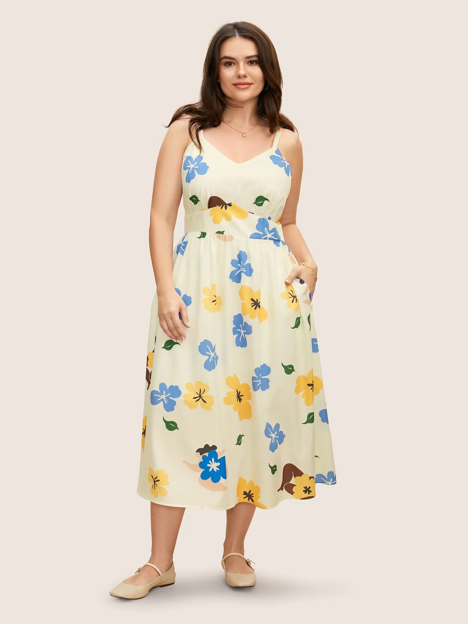 Floral Print Sleeveless Shirred Midi Dress sold by Bloomchic product image thumbnail 3