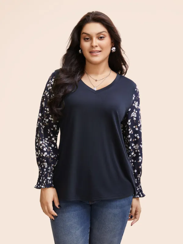 Ditsy Floral Patchwork Shirred T-shirt sold by Bloomchic