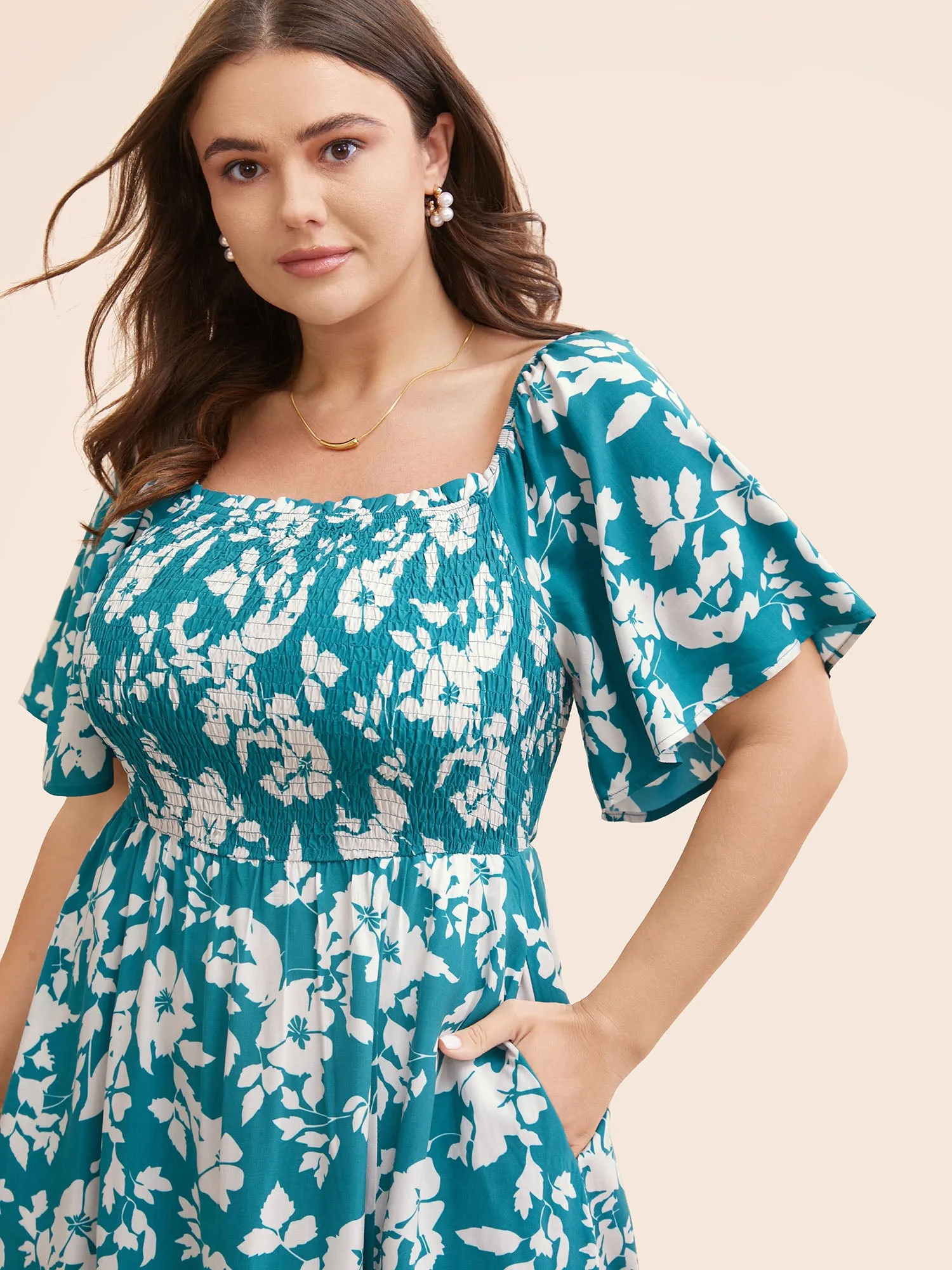 Silhouette Floral Print Shirred Frill Trim Dress sold by Bloomchic product image thumbnail 3