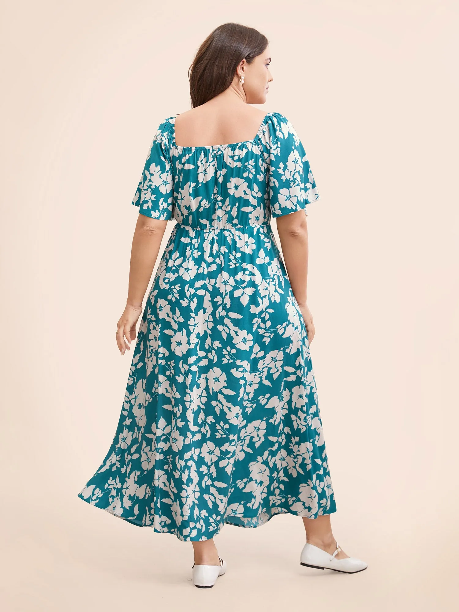 Silhouette Floral Print Shirred Frill Trim Dress sold by Bloomchic product image thumbnail 4