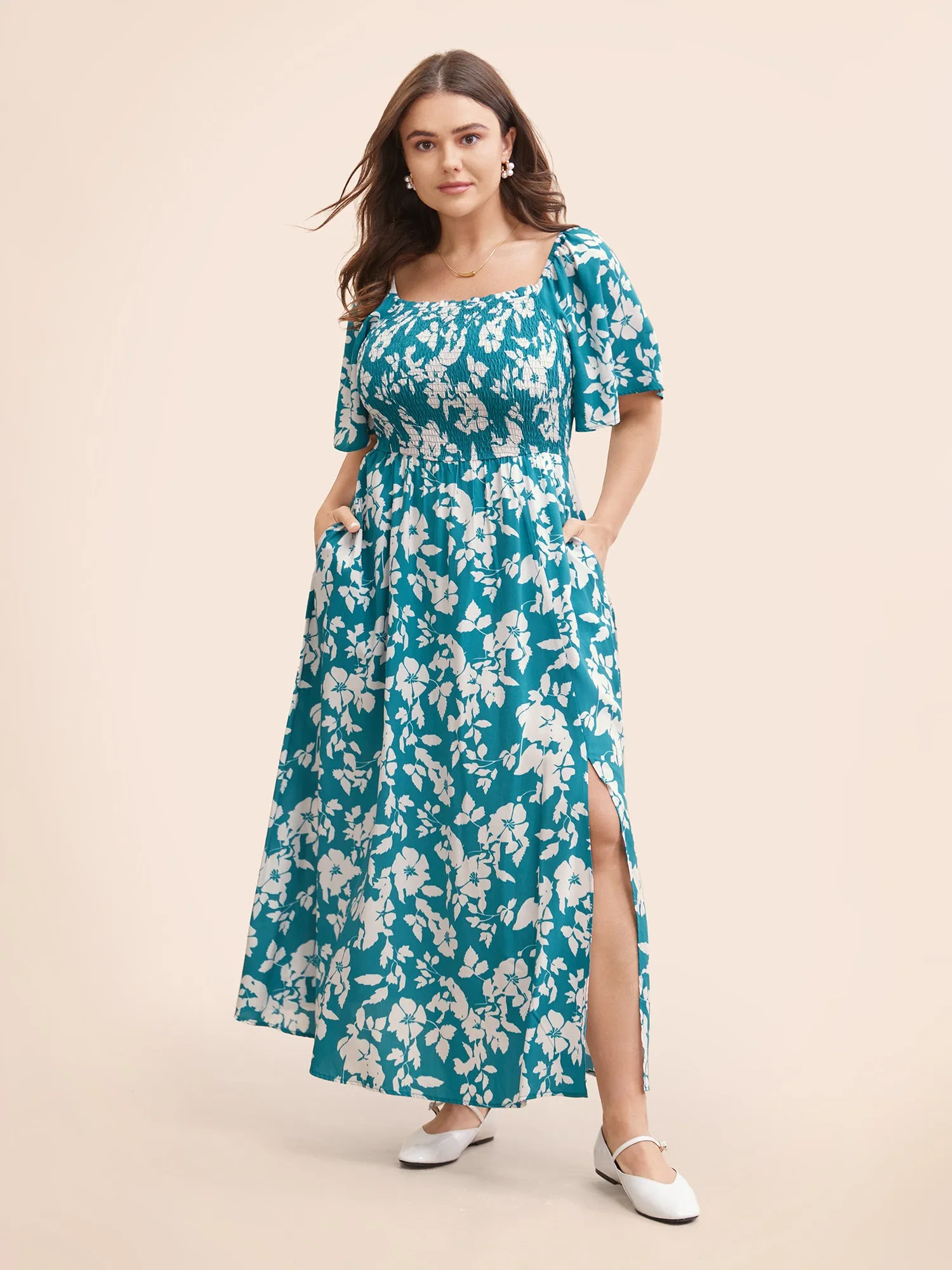 Silhouette Floral Print Shirred Frill Trim Dress sold by Bloomchic product image thumbnail 2