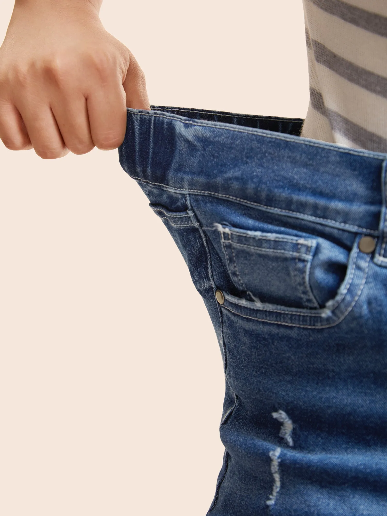 Folded Hem Rip Back Elastic Waist Jeans sold by Bloomchic product image thumbnail 5