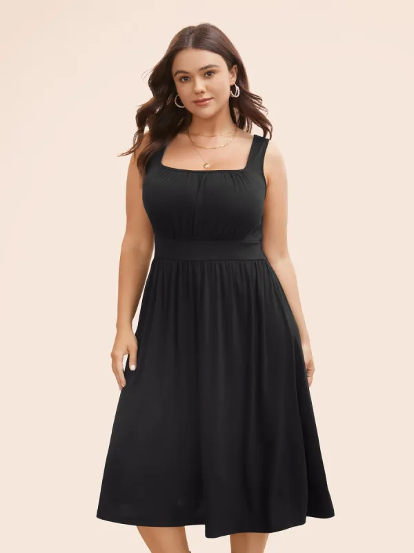 Square Neck Shirred Gathered Dress sold by Bloomchic