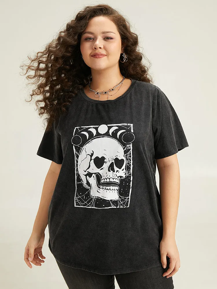 Halloween Skull & Moon Print T-shirt sold by Bloomchic product image thumbnail 5