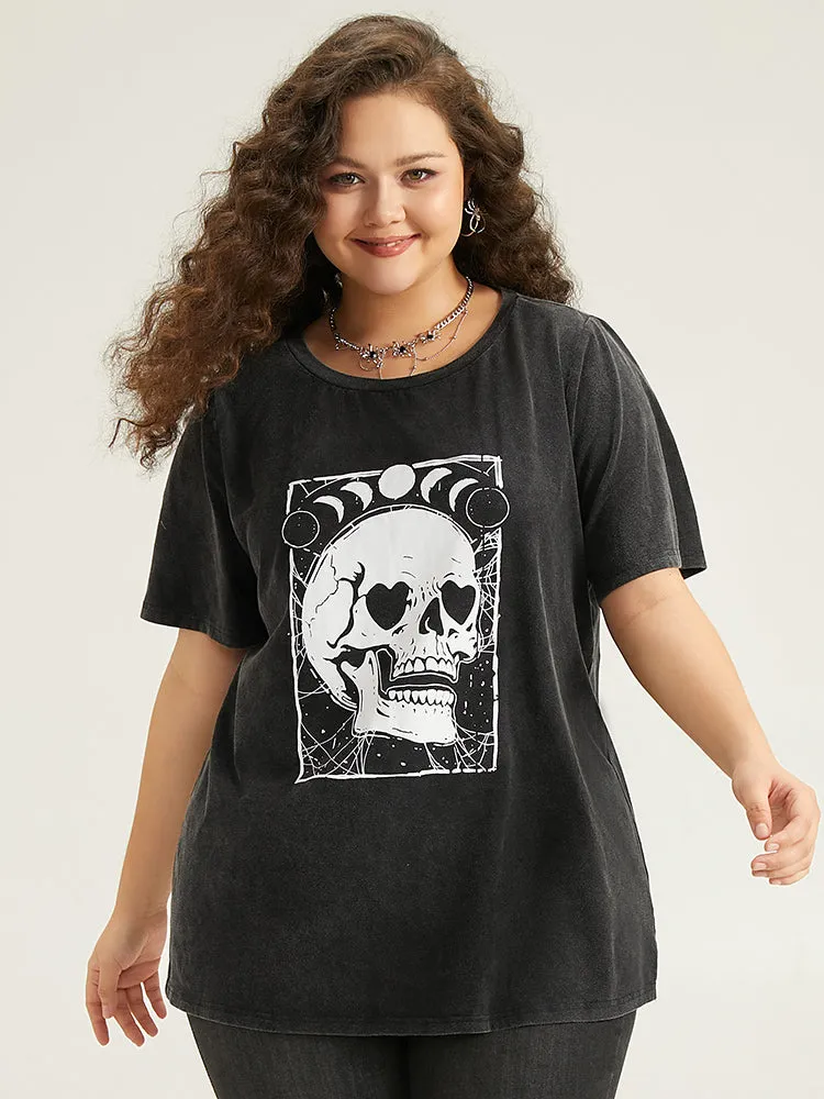 Halloween Skull & Moon Print T-shirt sold by Bloomchic product image thumbnail 2