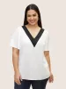 Contrast Trim Pleated Flutter Sleeve Blouse sold by Bloomchic