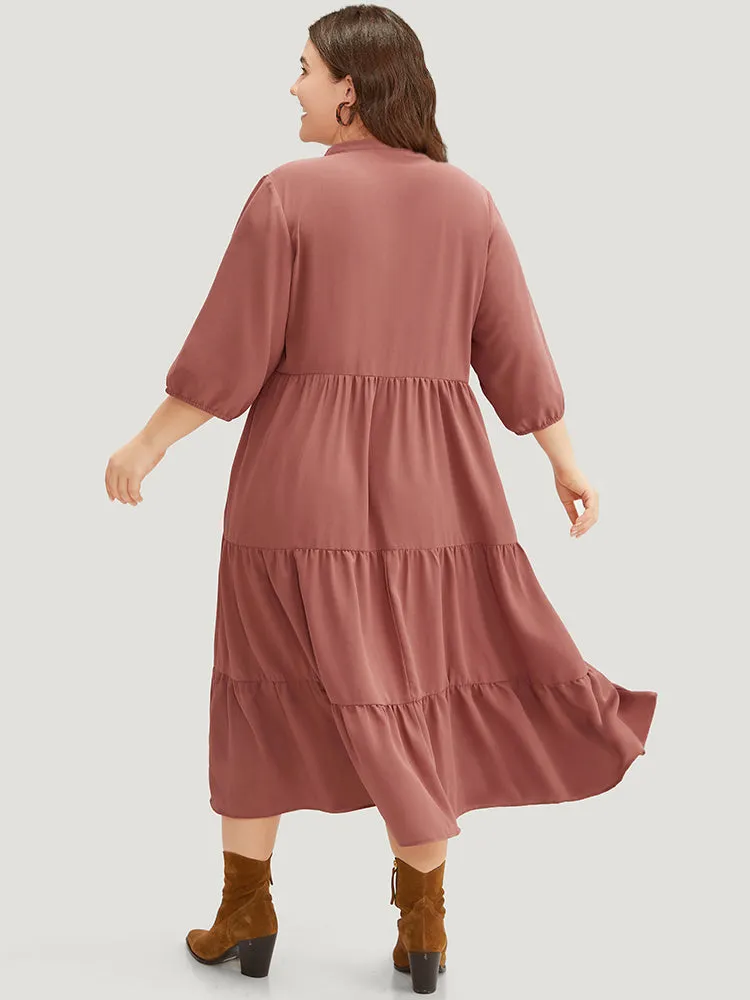 Solid Notched Lantern Sleeve Layered Hem Dress sold by Bloomchic product image thumbnail 2