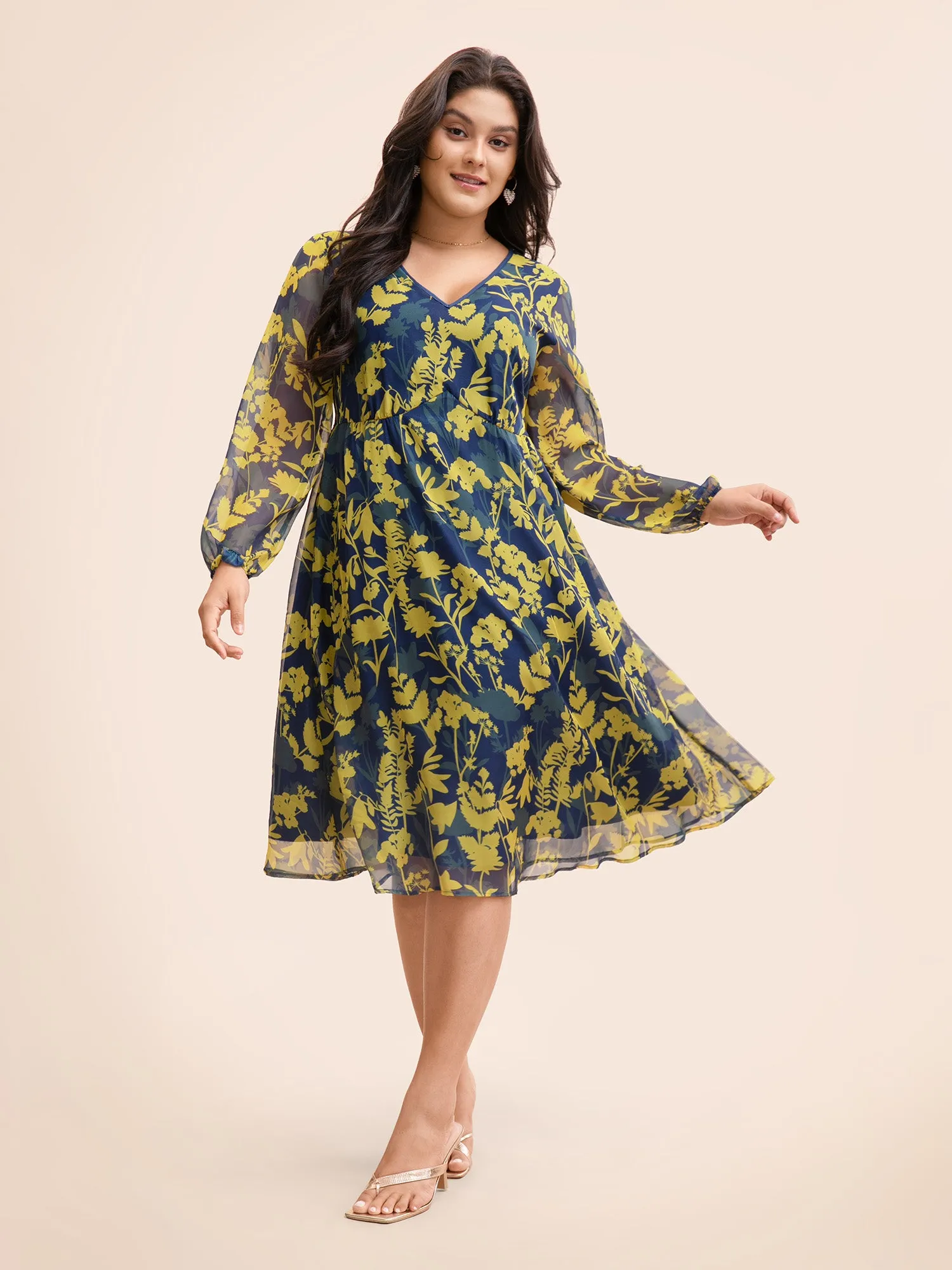 V Neck Silhouette Floral Print Mesh Dress sold by Bloomchic product image thumbnail 2