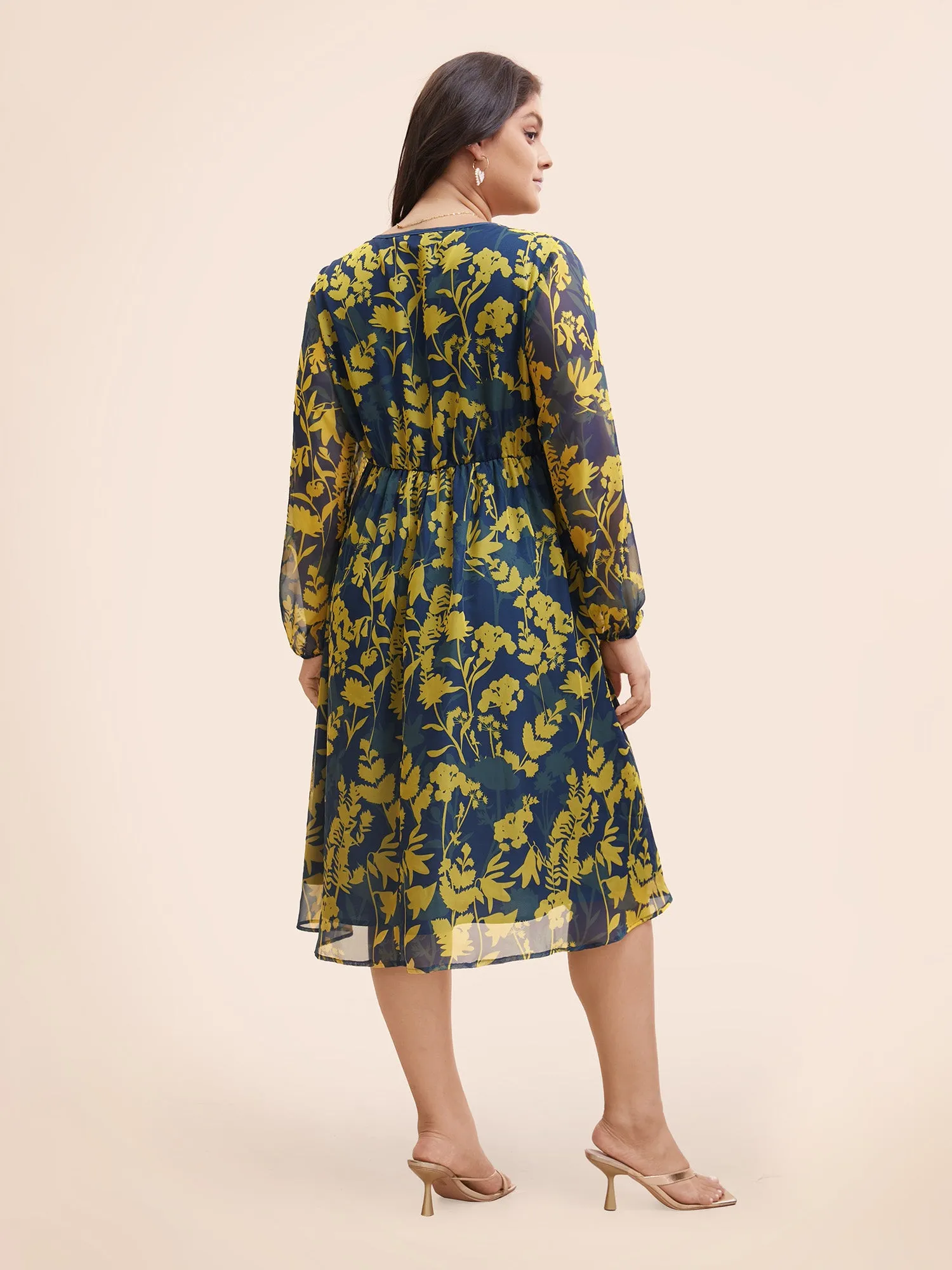 V Neck Silhouette Floral Print Mesh Dress sold by Bloomchic product image thumbnail 4