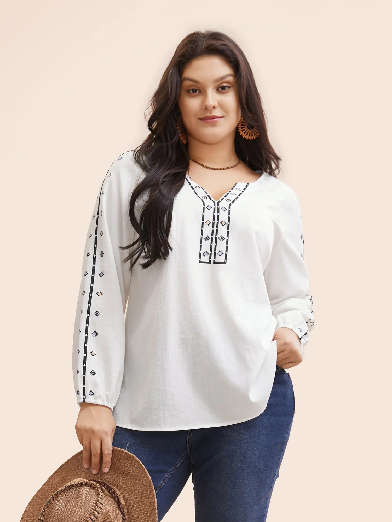 Bandana Notched Collar Slit Hem Blouse sold by Bloomchic