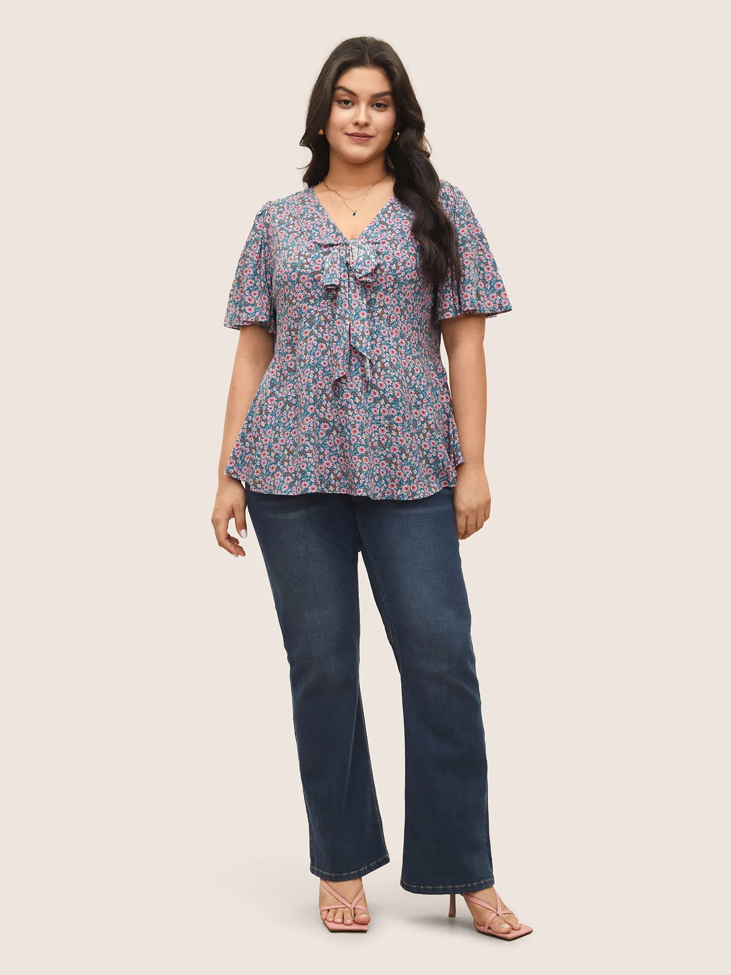 Rayon Ditsy Floral Tie Knot Gathered Blouse sold by Bloomchic product image thumbnail 2