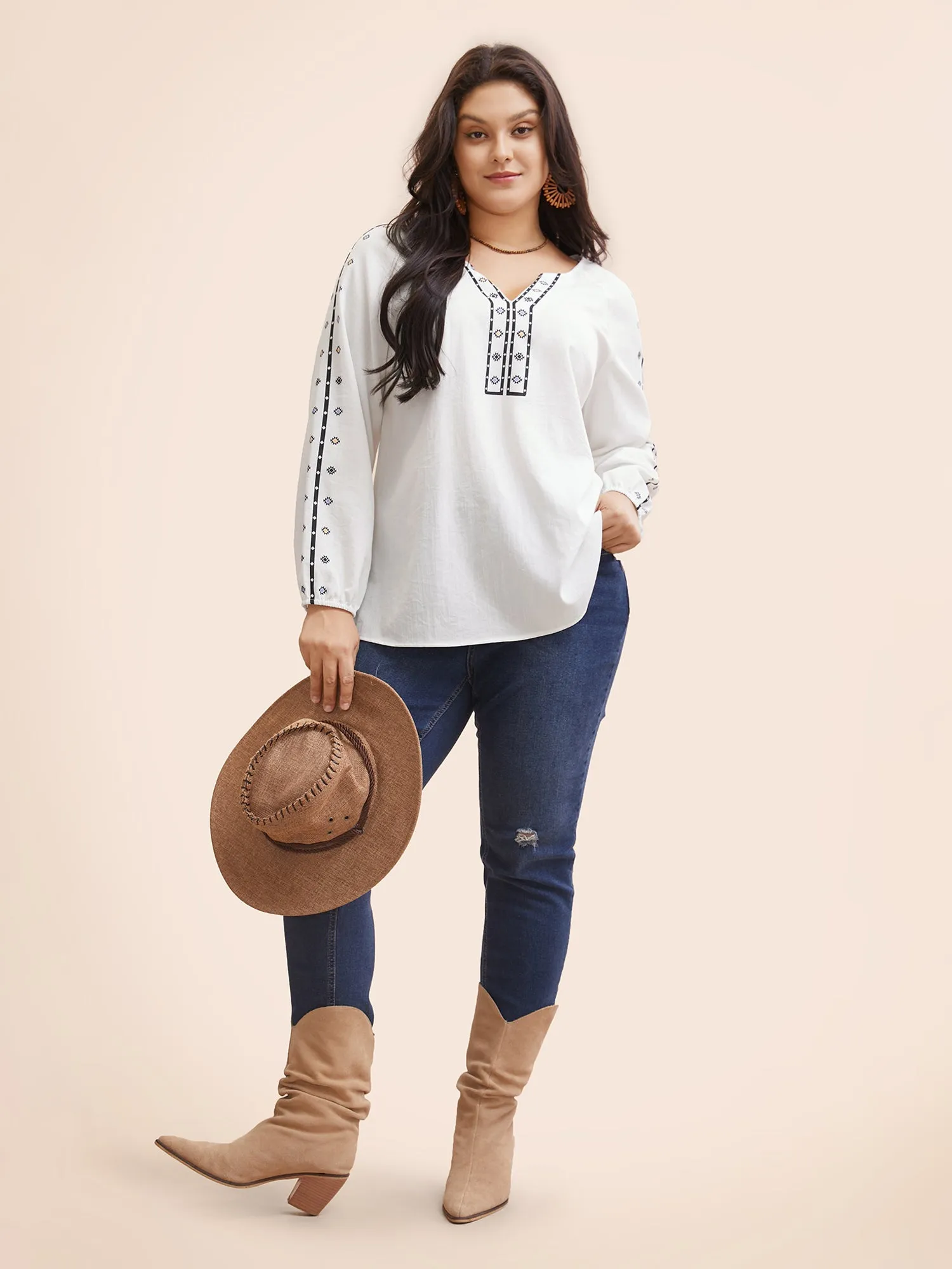 Bandana Notched Collar Slit Hem Blouse sold by Bloomchic product image thumbnail 2