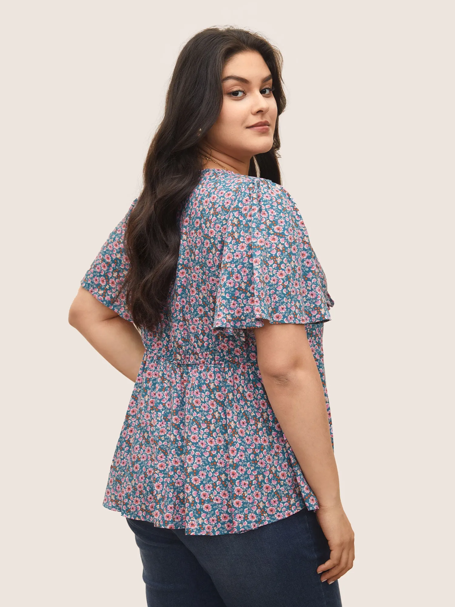 Rayon Ditsy Floral Tie Knot Gathered Blouse sold by Bloomchic product image thumbnail 4