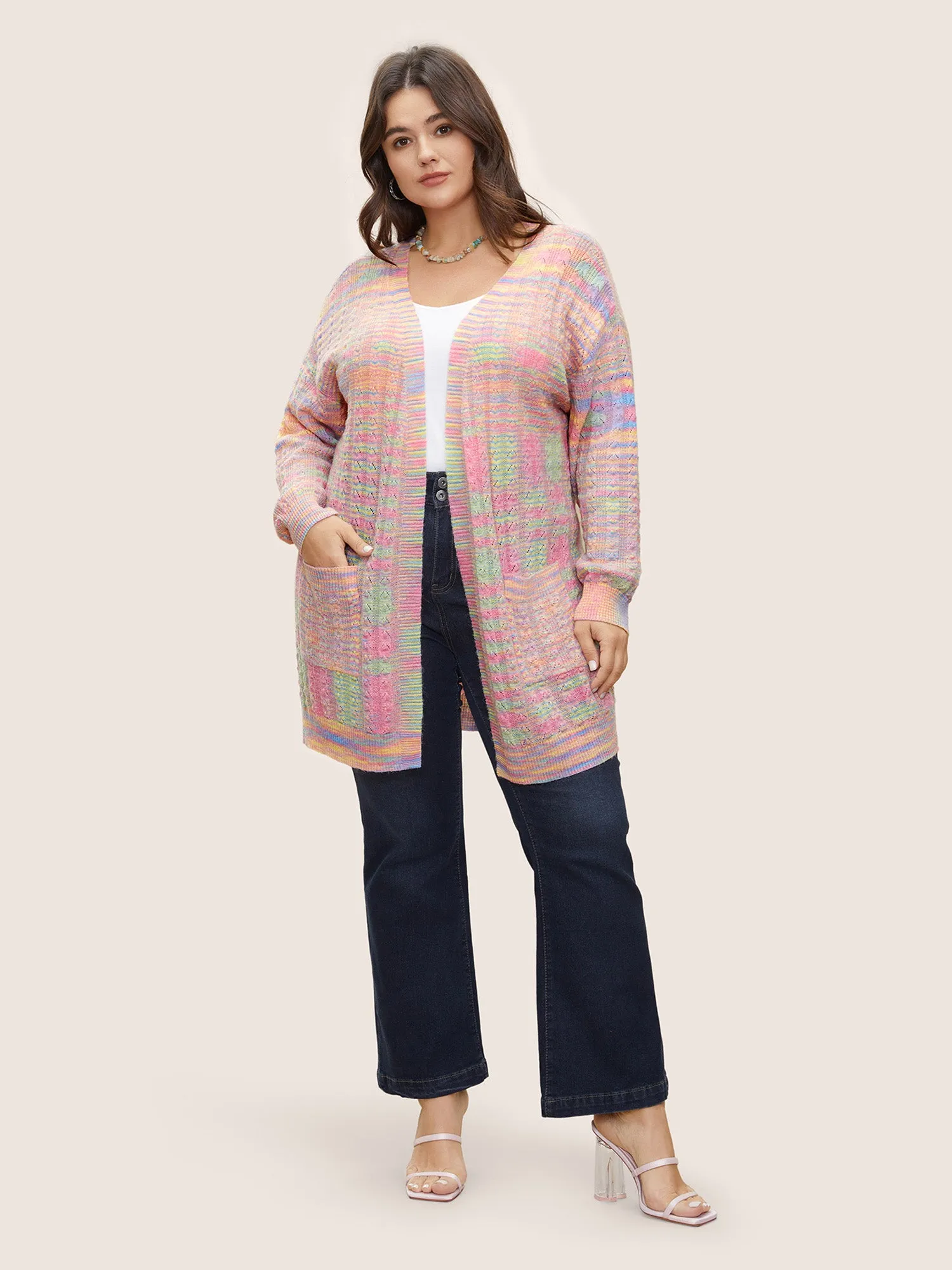 Ombre Heather Texture Cable Knit Pocket Cardigan sold by Bloomchic product image thumbnail 3