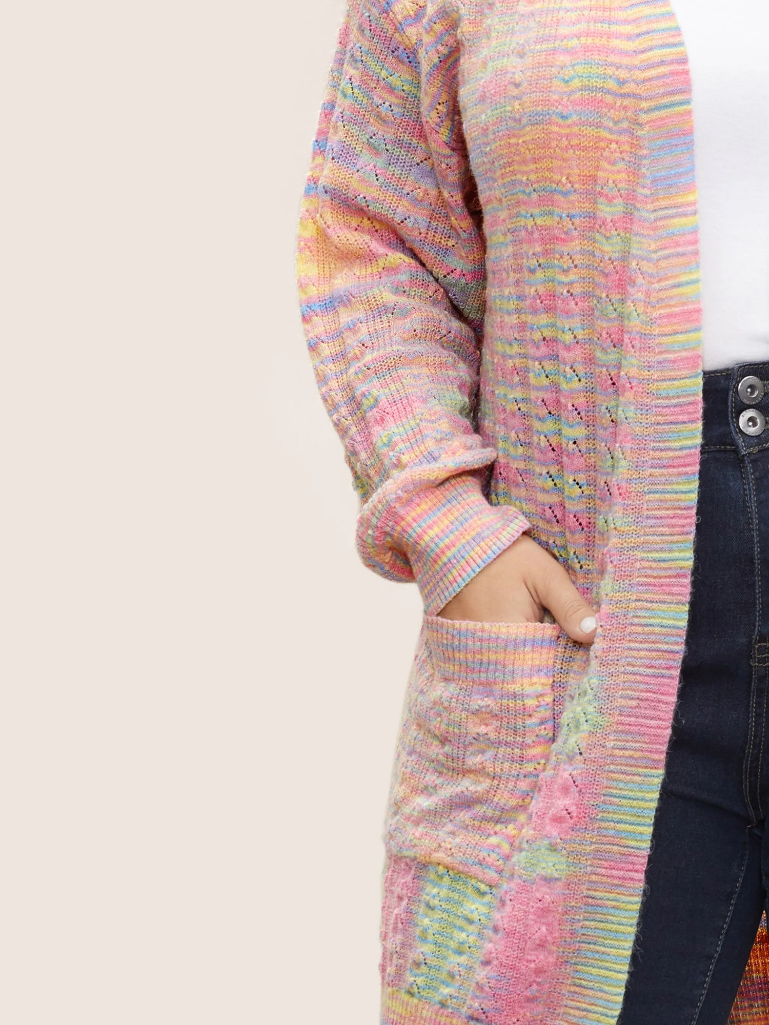 Ombre Heather Texture Cable Knit Pocket Cardigan sold by Bloomchic product image thumbnail 4