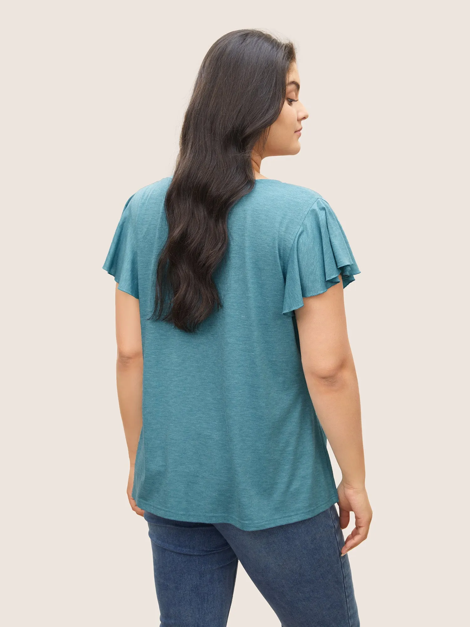 Solid Heather Gathered Ruffle Sleeve T-shirt sold by Bloomchic product image thumbnail 2