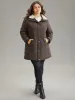 Contrast Pocket Fuzzy Detail Zipper Fly Coat sold by Bloomchic