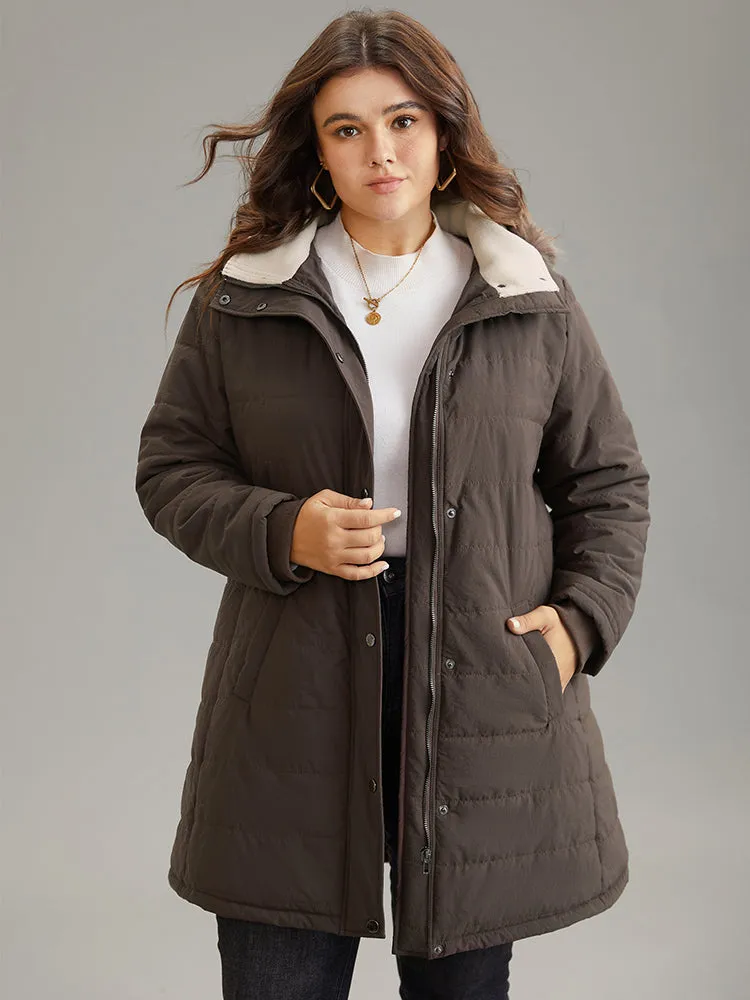 Contrast Pocket Fuzzy Detail Zipper Fly Coat sold by Bloomchic