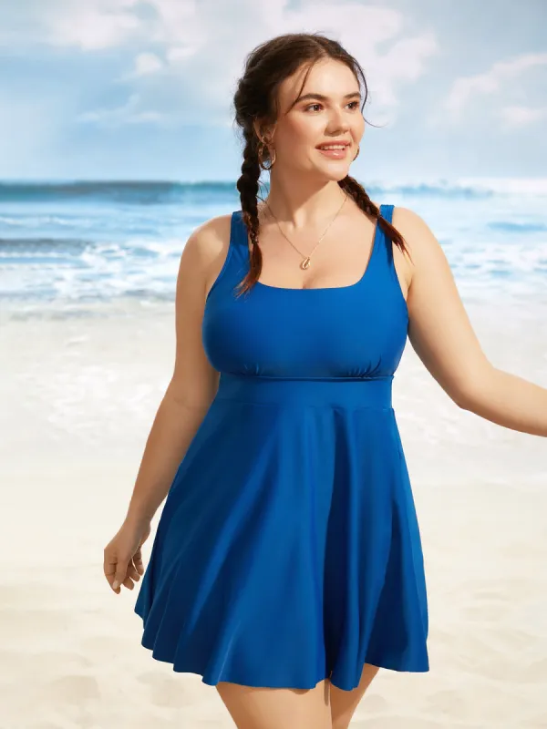 U Neck Solid Tiered Slit Hem Swim Dress sold by Bloomchic