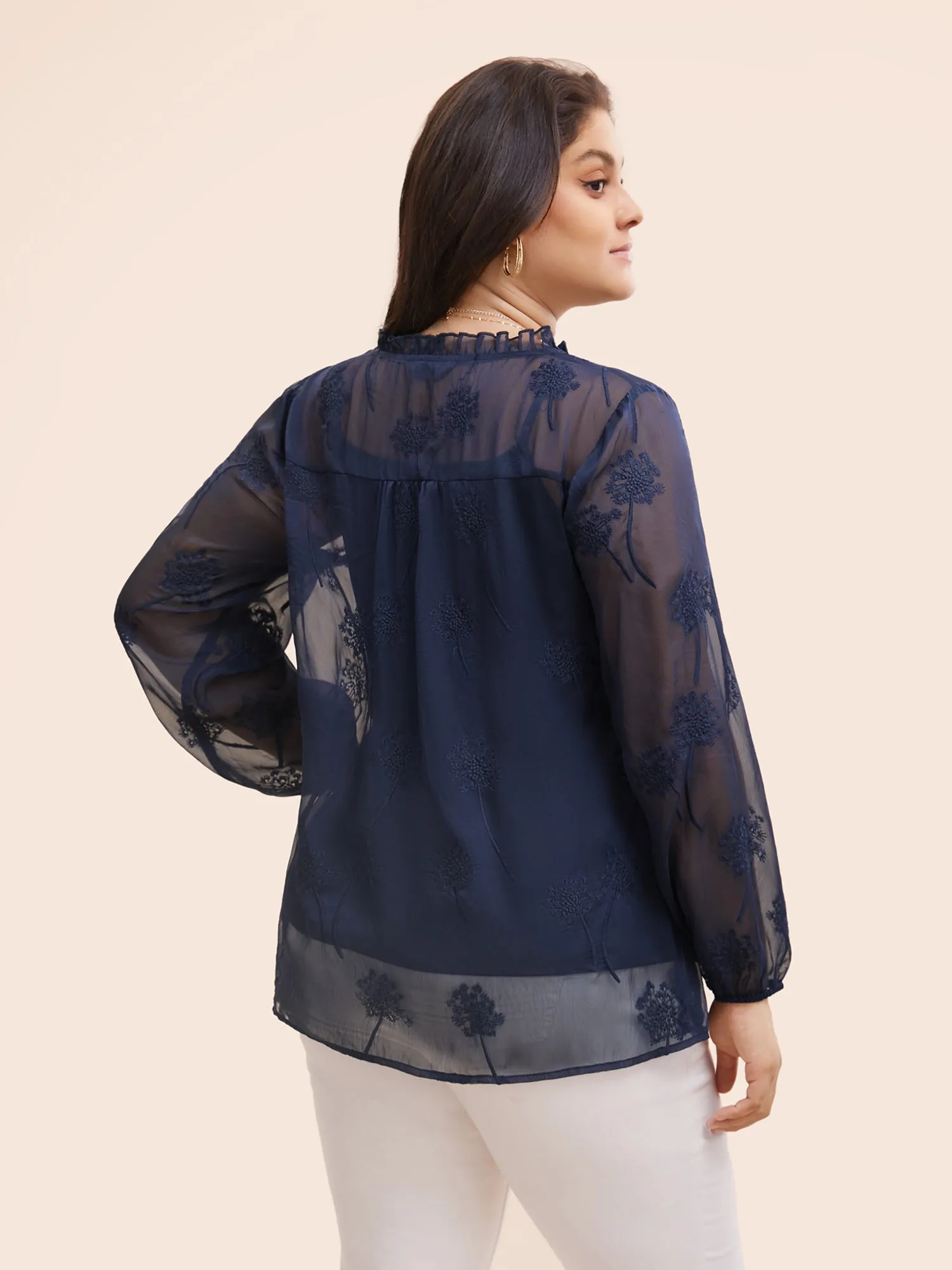 Chiffon Floral Embroidered Mesh Blouse sold by Bloomchic product image thumbnail 4