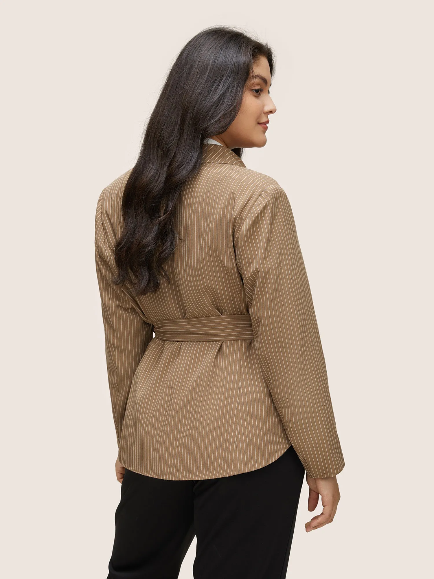 Striped Asymmetrical Hem Belted Flap Pocket Blazer sold by Bloomchic product image thumbnail 5