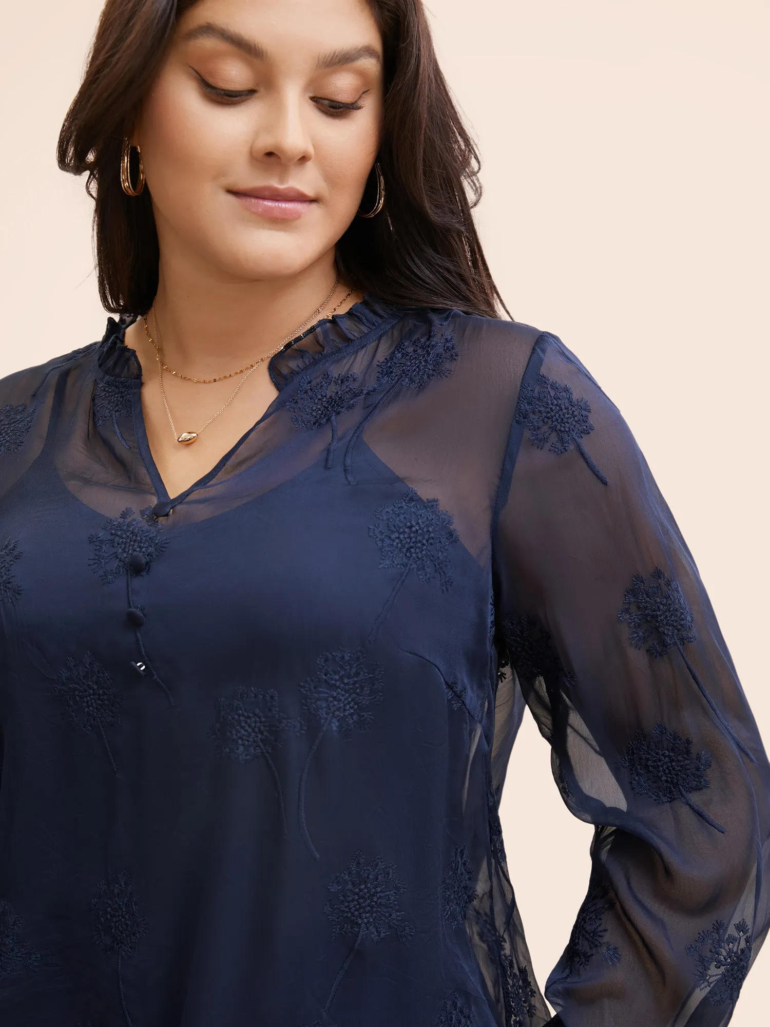 Chiffon Floral Embroidered Mesh Blouse sold by Bloomchic product image thumbnail 3