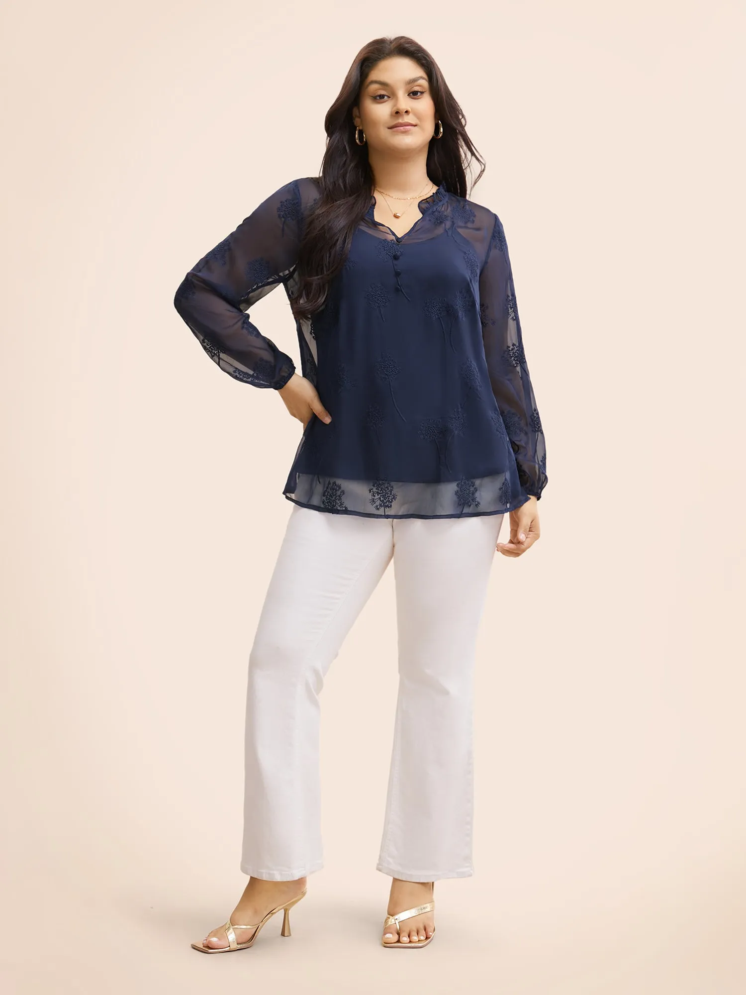 Chiffon Floral Embroidered Mesh Blouse sold by Bloomchic product image thumbnail 2