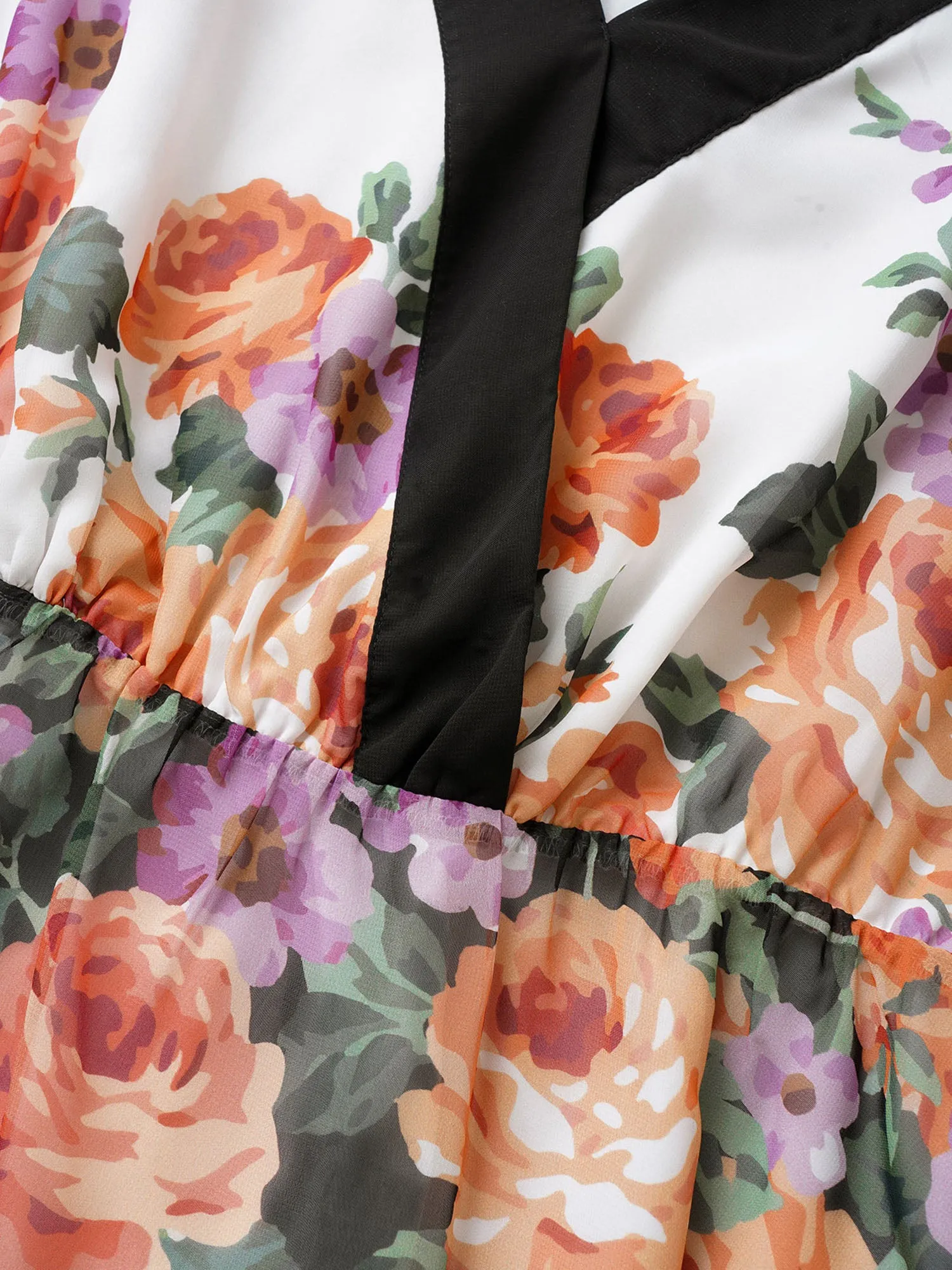 Floral Contrast Trim Elastic Waist Flutter Sleeve Blouse sold by Bloomchic product image thumbnail 5