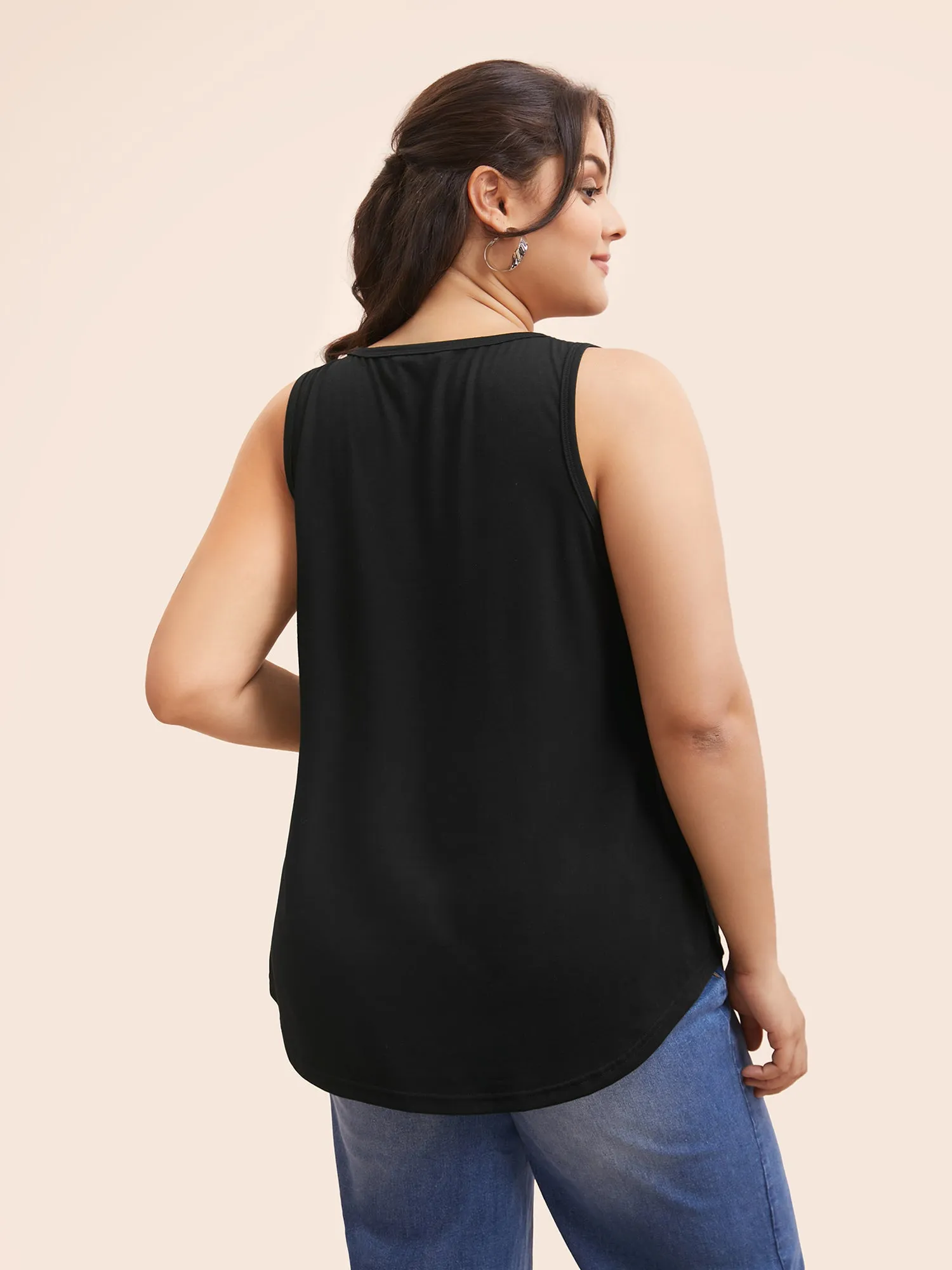 Round Neck Keyhole Metal Detail Tank Top sold by Bloomchic product image thumbnail 3
