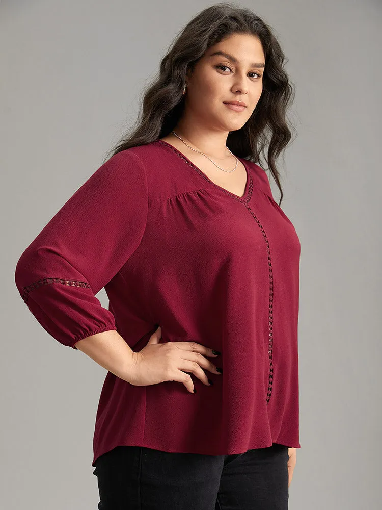 Plain Lace Patchwork Gathered Lantern Sleeve Blouse sold by Bloomchic product image thumbnail 3