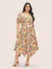 Floral Overlap Collar Belted Asymmetrical Hem Dress sold by Bloomchic
