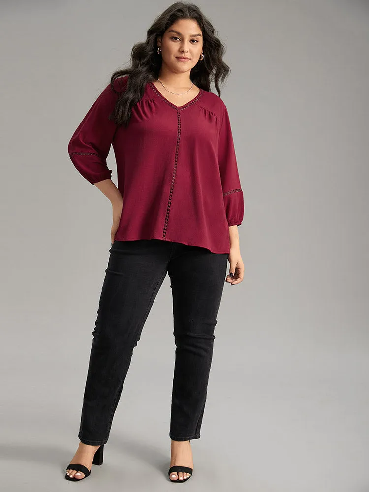 Plain Lace Patchwork Gathered Lantern Sleeve Blouse sold by Bloomchic product image thumbnail 4