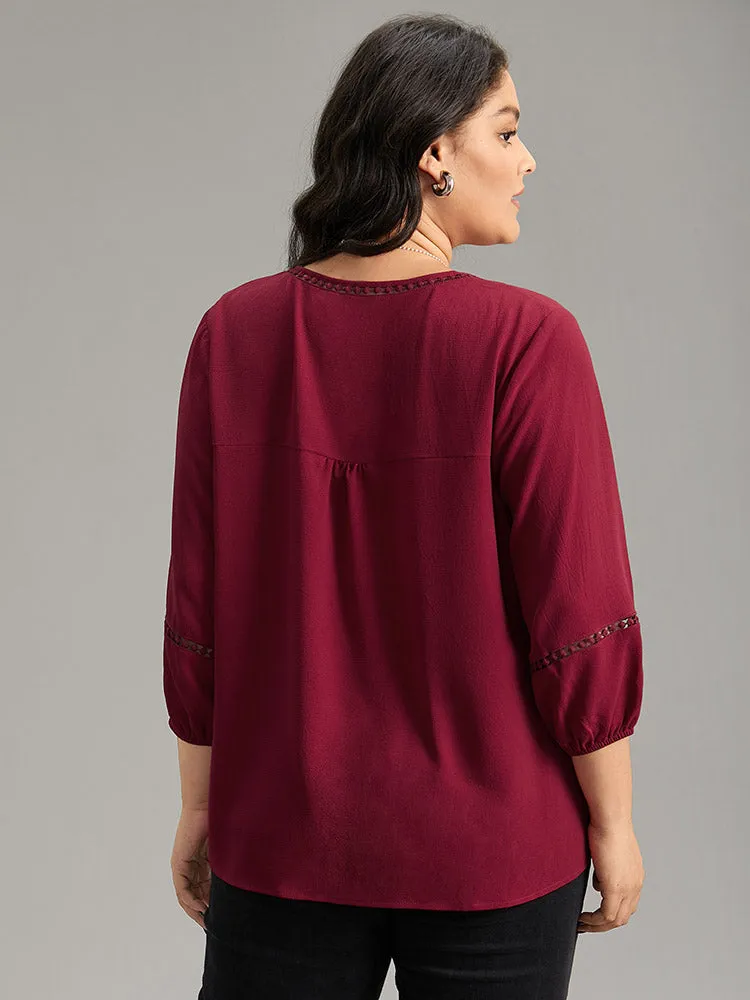 Plain Lace Patchwork Gathered Lantern Sleeve Blouse sold by Bloomchic product image thumbnail 2