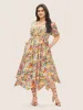 Floral Overlap Collar Belted Asymmetrical Hem Dress sold by Bloomchic