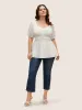 Heart Neckline Shirred Patchwork Lantern Sleeve Blouse sold by Bloomchic