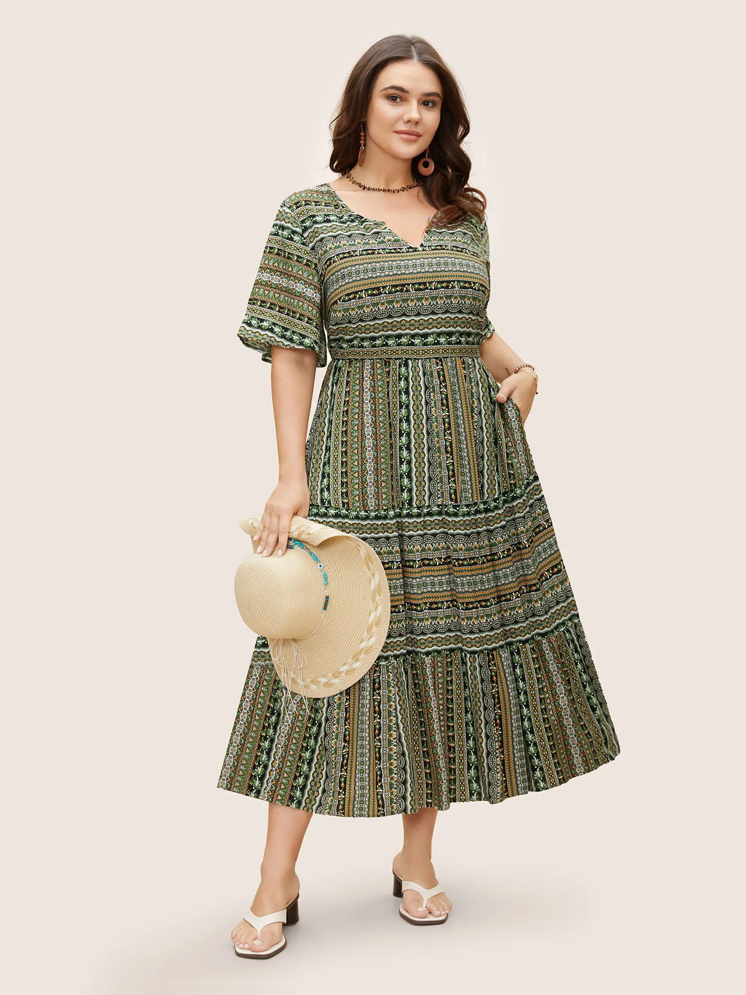 Rayon Bandana Print Ruffle Layered Hem Dress sold by Bloomchic