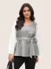 Notched Tweed Patchwork Belted Blouse sold by Bloomchic