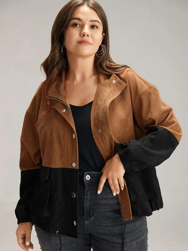 Two Tone Zipper Pocket Button Up Jacket sold by Bloomchic