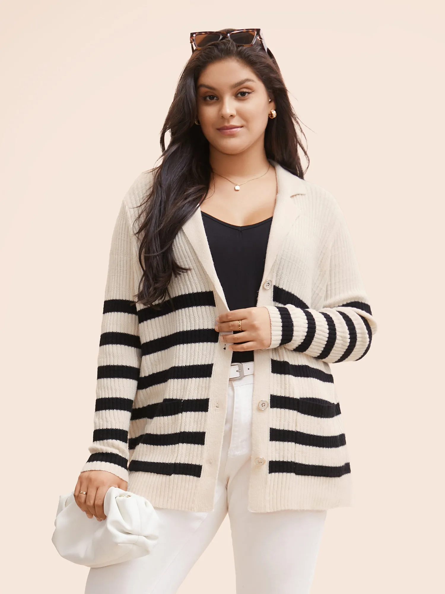 Texture Striped Patch Pocket Cardigan sold by Bloomchic product image thumbnail 3