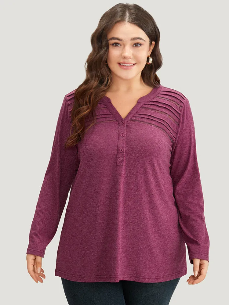 Notched Pleated Button Up T-shirt sold by Bloomchic