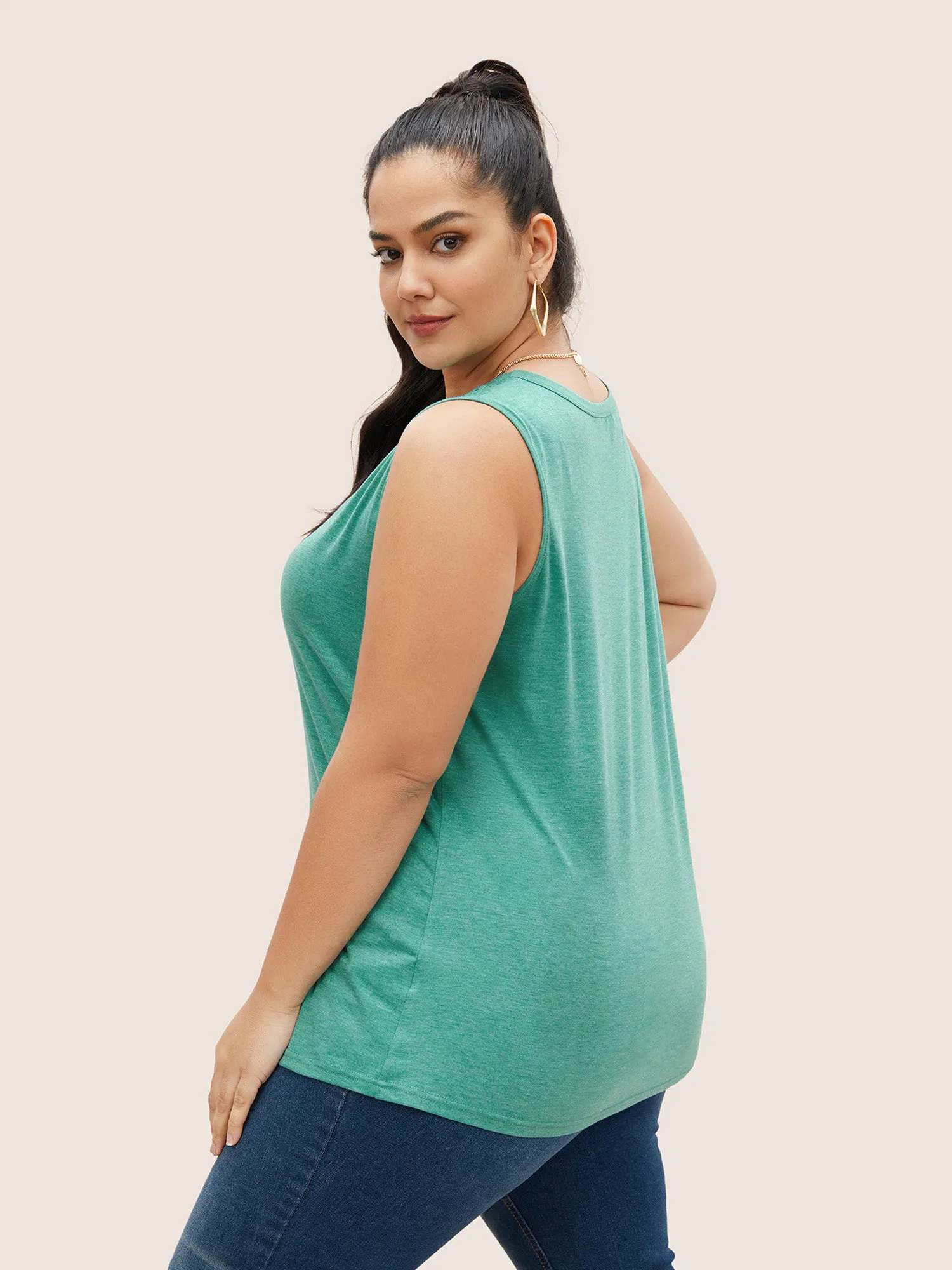 Solid V Neck Shirred Tank Top sold by Bloomchic product image thumbnail 3