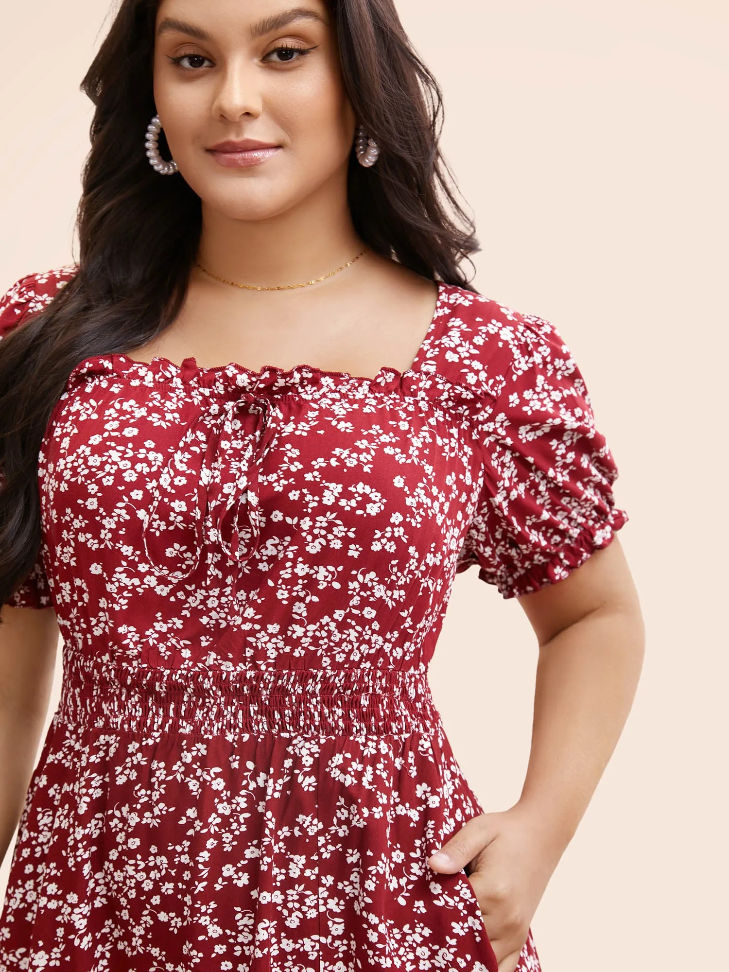 Ditsy Floral Split Hem Puff Sleeve Dress sold by Bloomchic product image thumbnail 4