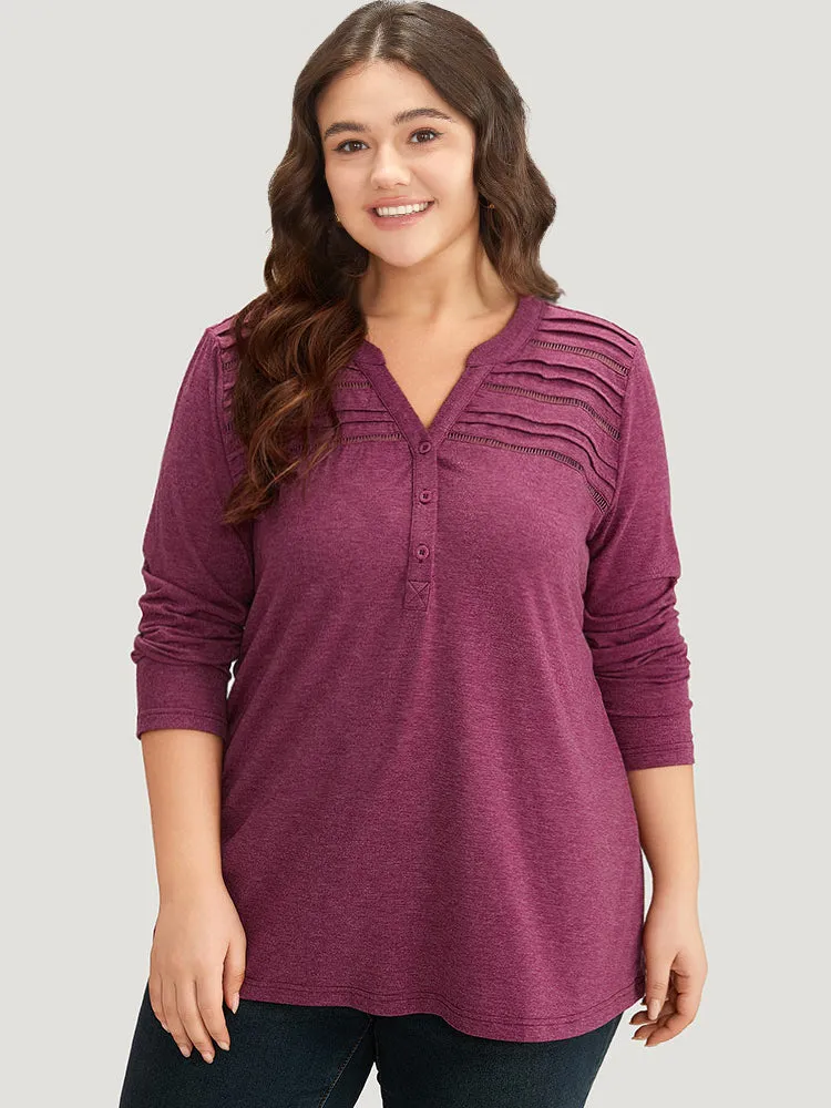 Notched Pleated Button Up T-shirt sold by Bloomchic product image thumbnail 2