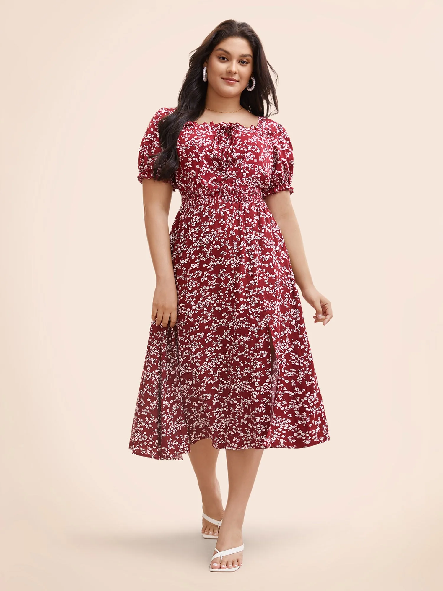 Ditsy Floral Split Hem Puff Sleeve Dress sold by Bloomchic product image thumbnail 2