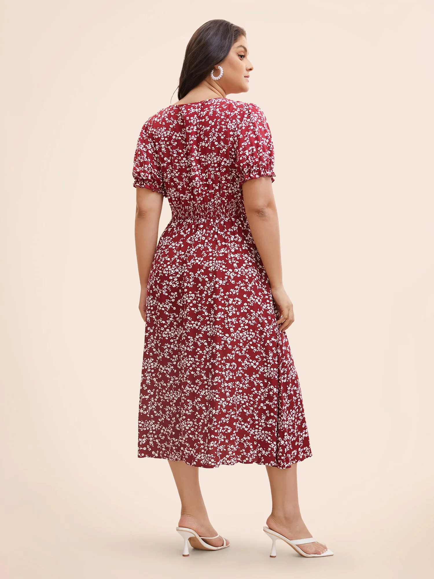 Ditsy Floral Split Hem Puff Sleeve Dress sold by Bloomchic product image thumbnail 3