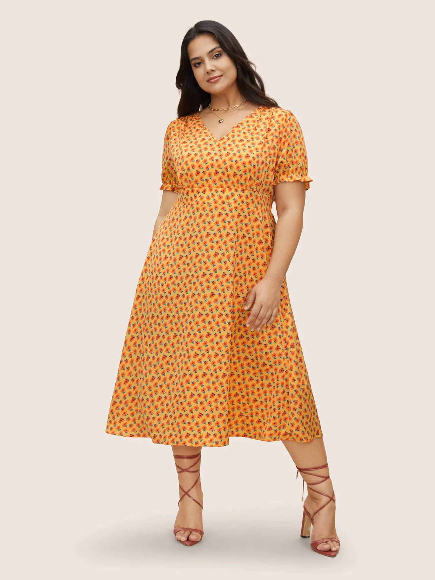 Ditsy Floral Shirred Lantern Sleeve Dress sold by Bloomchic