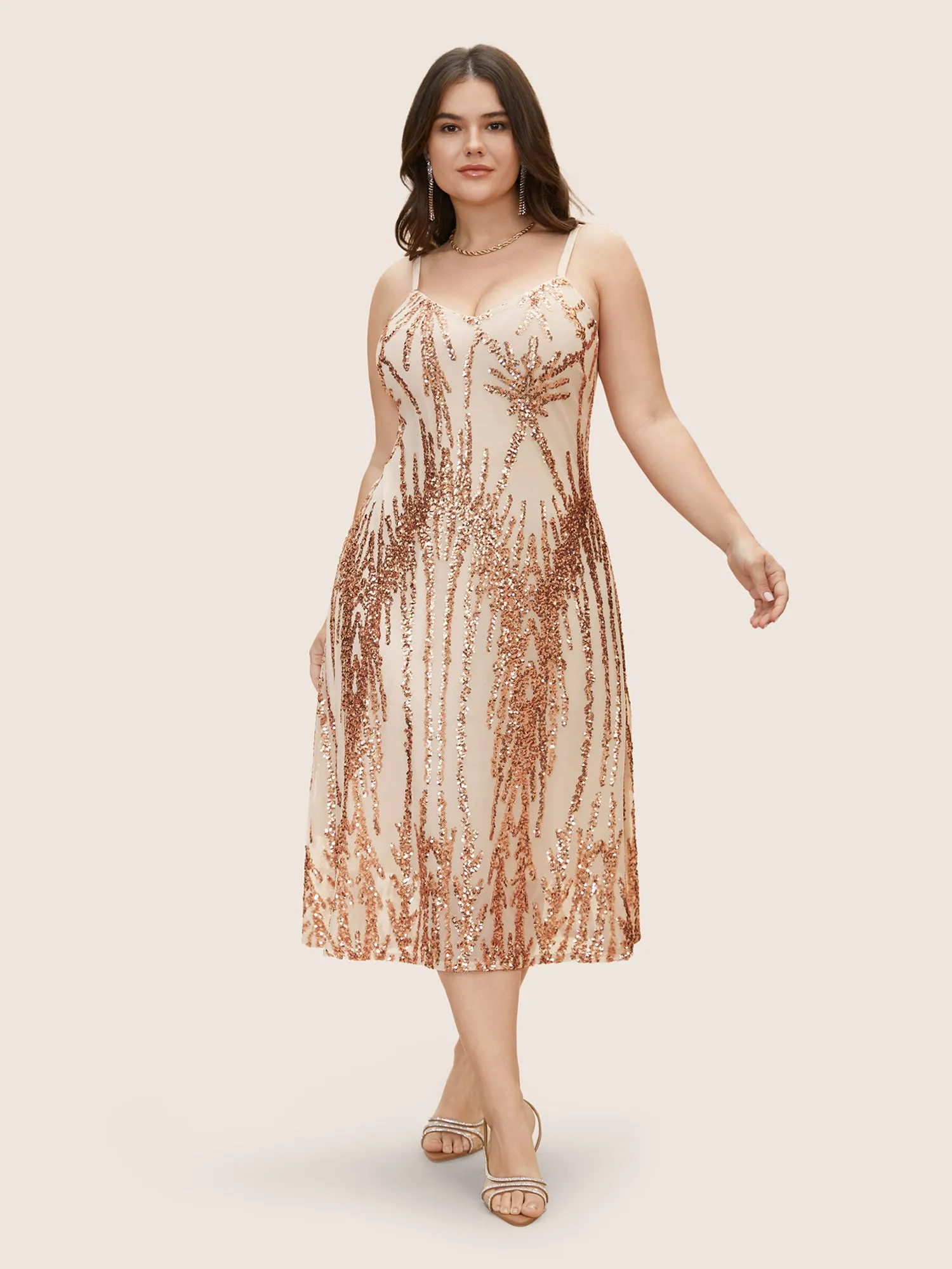 Embellished Sequins Adjustable Straps Midi Dress sold by Bloomchic
