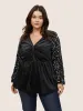 Patchwork Velvet Twist Front Elastic Waist Sequin Blouse sold by Bloomchic